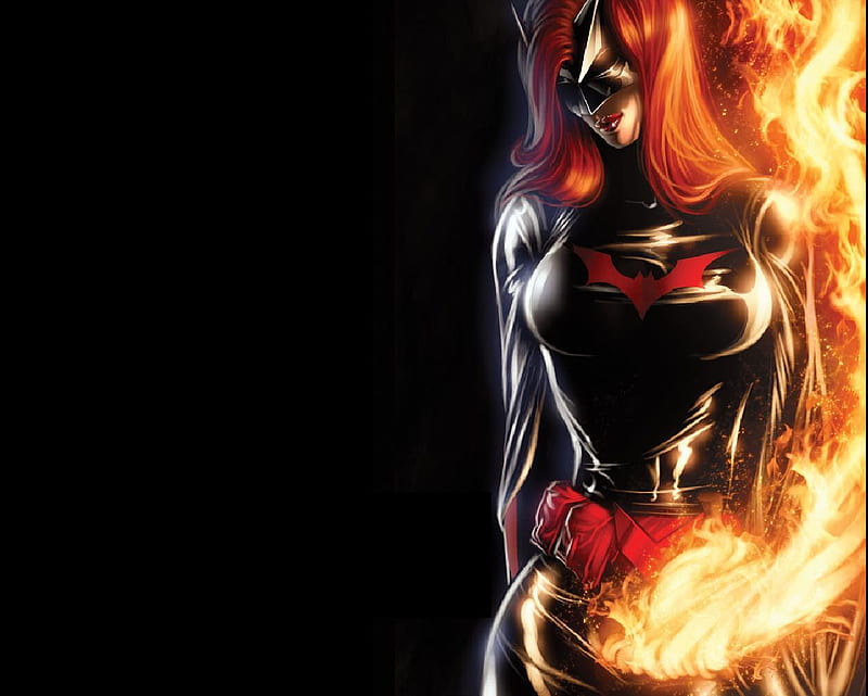 BatWomanl 1, batwoman, red, fire, black, kate kane, HD wallpaper