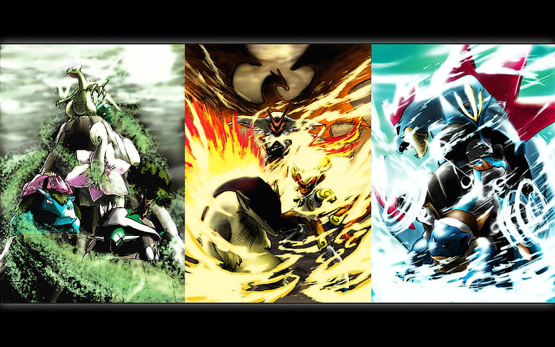 Starters from the Pokemon games, red, starters, pokemon, silver, gold, epic, cool, green, anime, awesome, blue, HD wallpaper