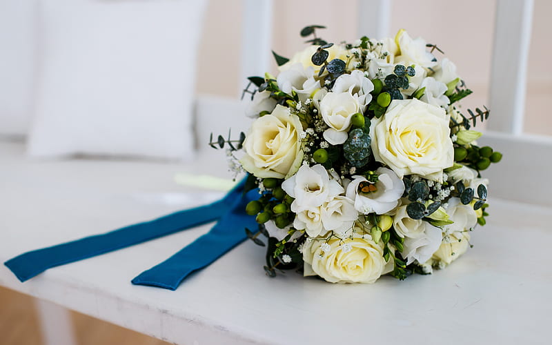 wedding bouquet, white roses, bridal bouquet, wedding, white flowers, wedding concepts, HD wallpaper