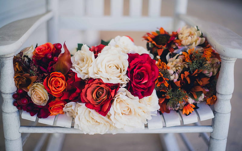 wedding bouquets, roses, peonies, bridal bouquet, wedding, HD wallpaper