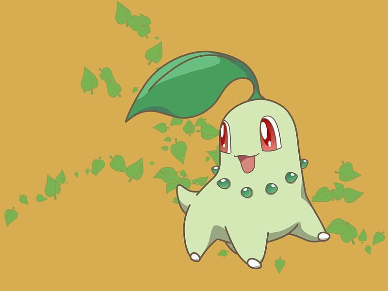 Pokemon, leaves, chikorita, grass, HD wallpaper