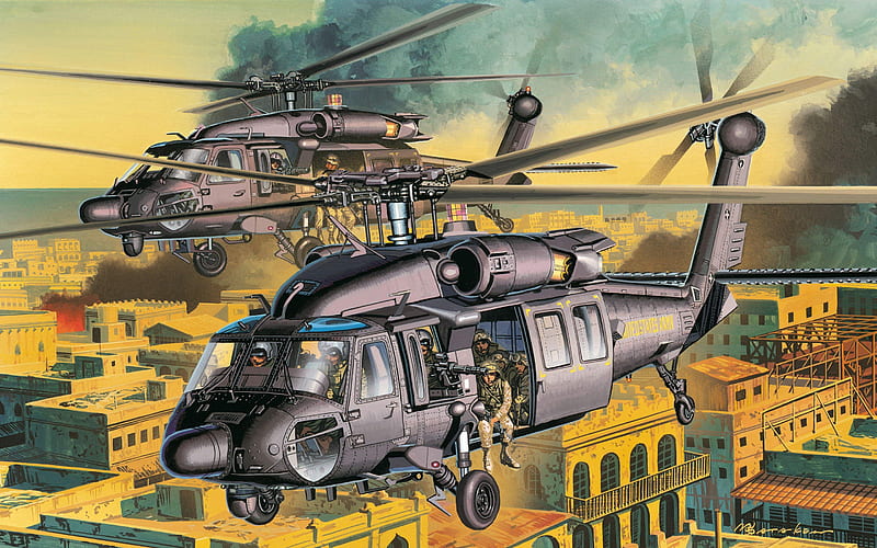 Sikorsky UH-60 Black Hawk, artwork, combat aircraft, UH-60 Black Hawk, attack helicopters, US Army, Sikorsky, HD wallpaper