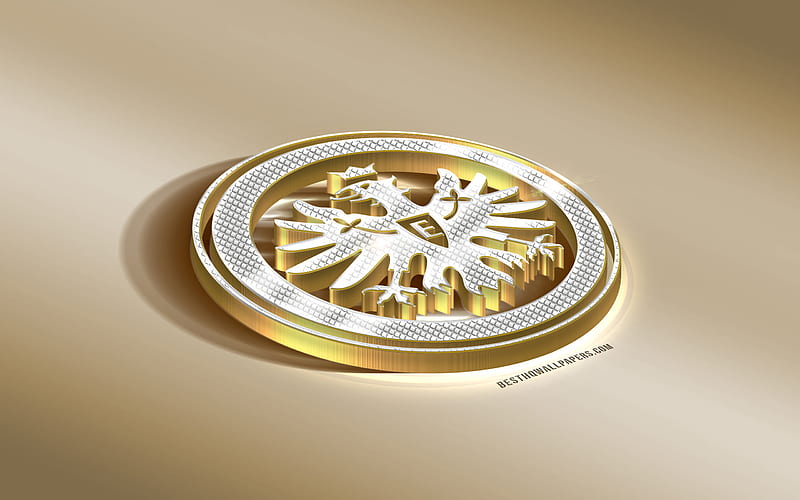 Eintracht Frankfurt, German football club, golden silver logo, Frankfurt am Main, Germany, Bundesliga, 3d golden emblem, creative 3d art, football, HD wallpaper