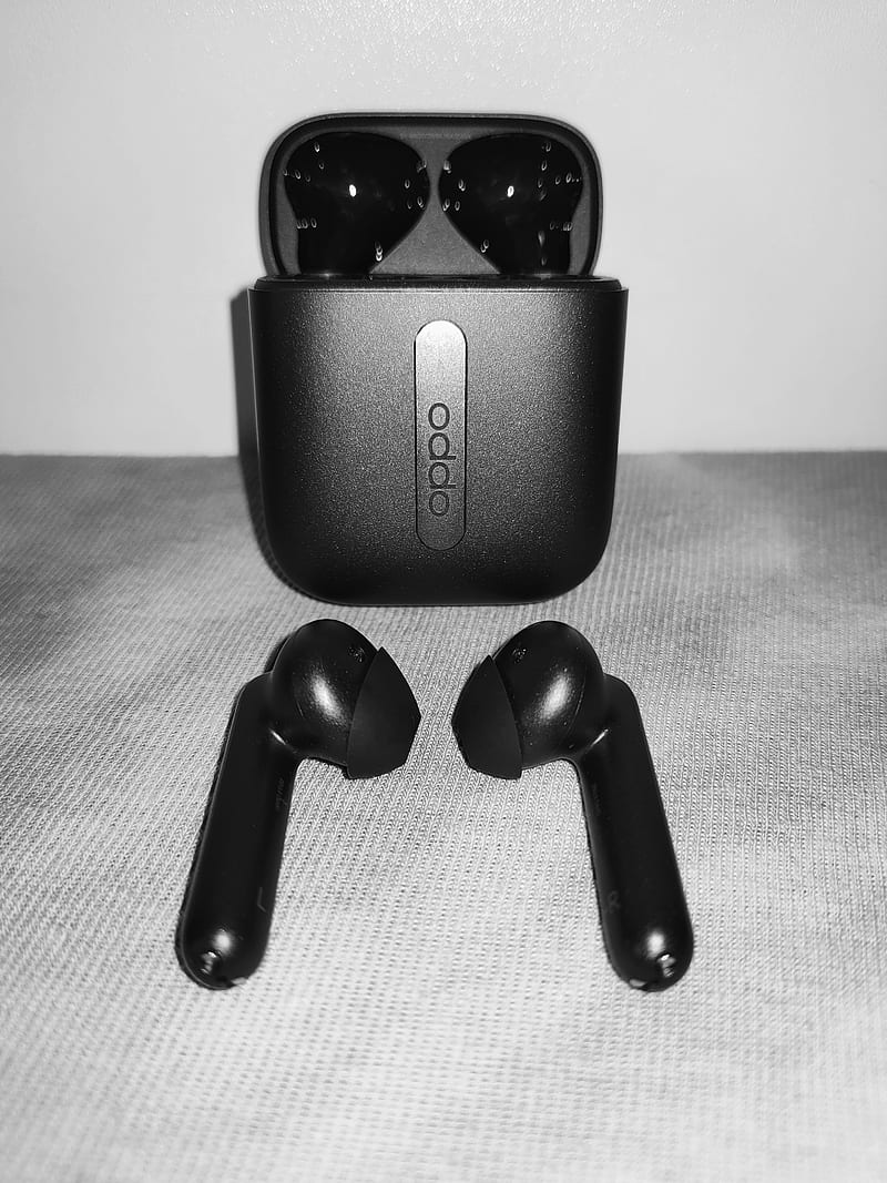 Oppo Enco , airpods, black, earbuds, phone, wireless, HD phone wallpaper