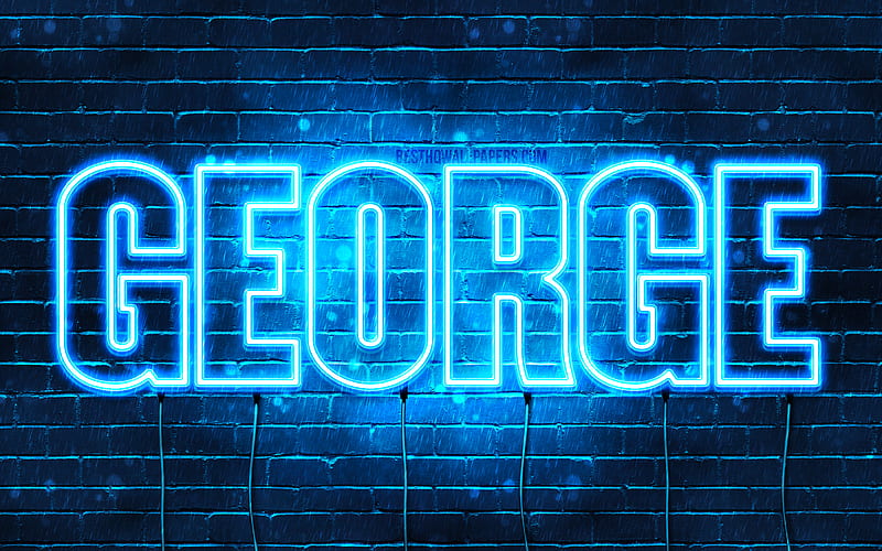 George with names, horizontal text, George name, blue neon lights, with George name, HD wallpaper