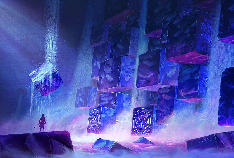 Fantasy, Magic, Cube, Waterfall, HD wallpaper