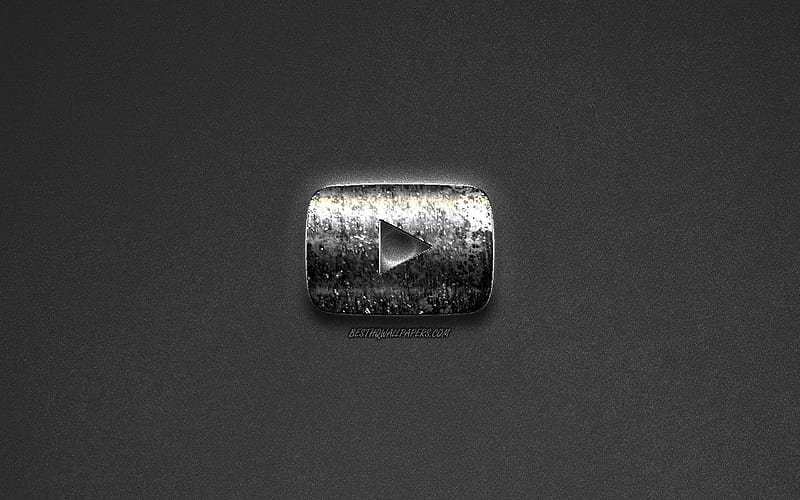 YouTube logo, metallic art, emblem, gray background, creative metal logo, YouTube, HD wallpaper