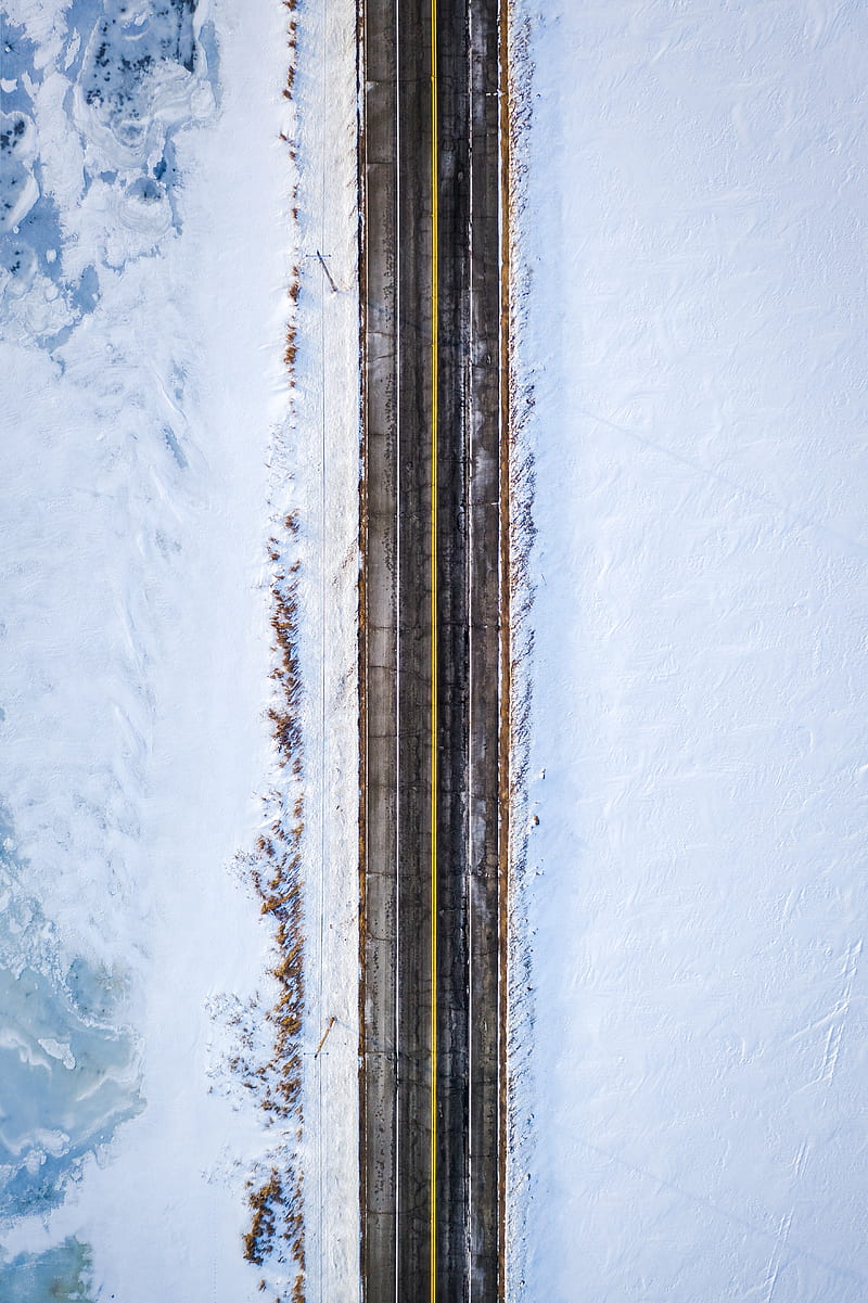 road, aerial view, snow, marking, HD phone wallpaper
