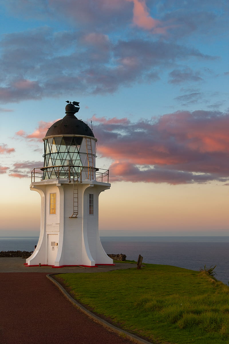 tower, lighthouse, clouds, ocean, twilight, HD phone wallpaper