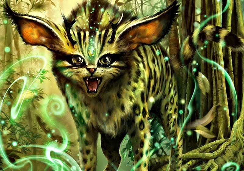 Magical creature, art, fantasy, green, magical, cat, animal, creature, HD  wallpaper | Peakpx