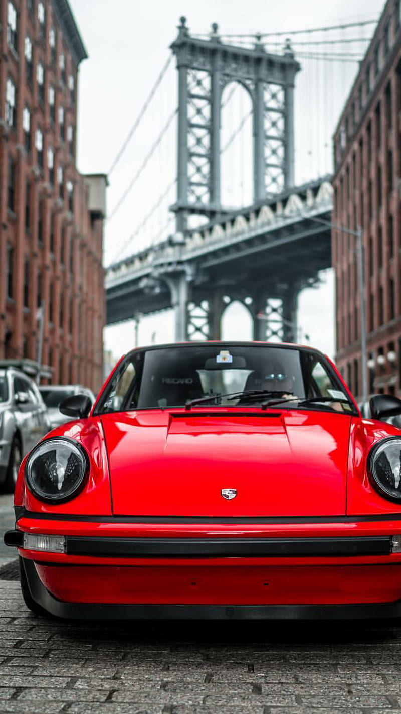 Red Carrera, porsche, bridge, classic, car, supercar, sports, luxury, HD phone wallpaper