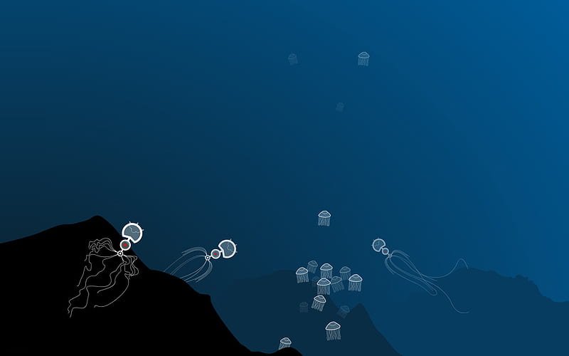 Jellyfishes going out, jellyfish, mini, abstract, blue, HD wallpaper
