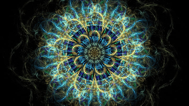 Abstract, blue, mandala, blazemorioz aetherno, luminos, texture, black, HD wallpaper