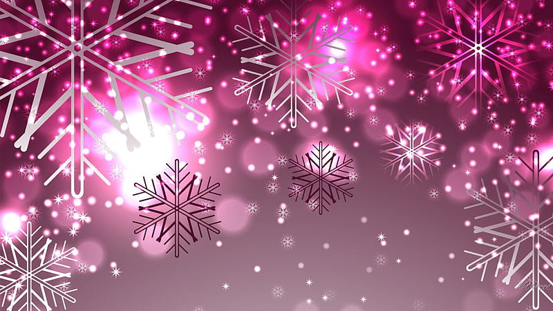 Winter Pink, stars, Christmas, glow, dazzling, glitter, magenta, shine, winter, snowflakes, pink, HD wallpaper