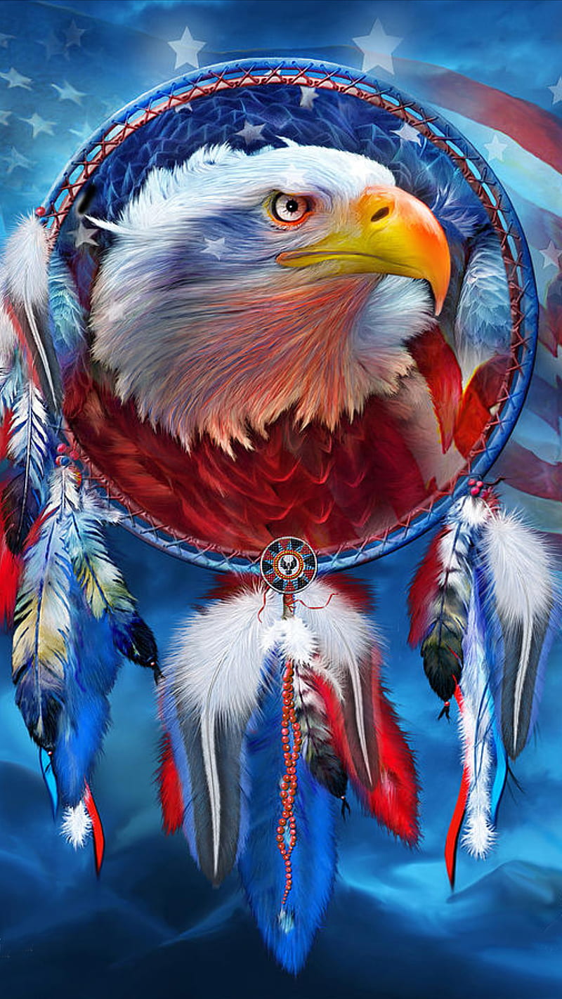 US of america, america, bird, catcher, dream, eagle, feather, flag, native, usa, HD phone wallpaper