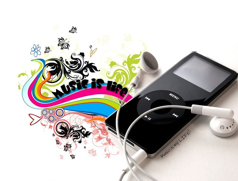 Apple iPod Music is Part of my Life, ipod, part, life, music, colors, ear buds, art vector, HD wallpaper