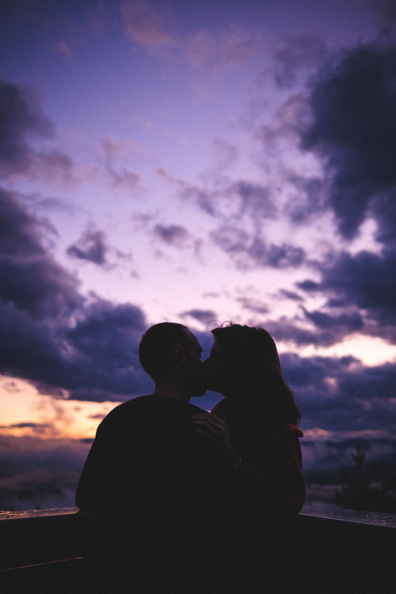 couple, kiss, love, sunset, dark, HD phone wallpaper