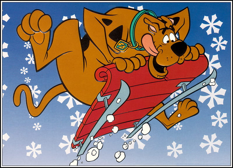 Scooby Doo, 3d, snow, sled, abstract, scoobydoo, dog, HD wallpaper