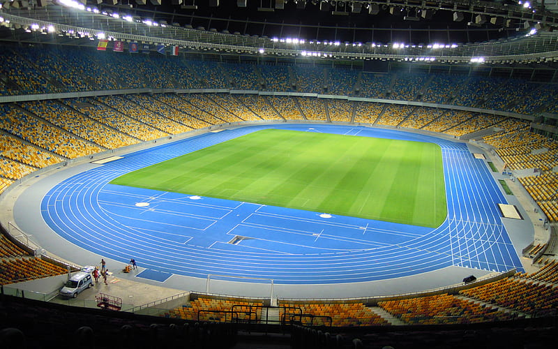 football field, Olympic Stadium, Kiev, Ukraine, football stadium, sports arena, Champions League 2018, final, HD wallpaper