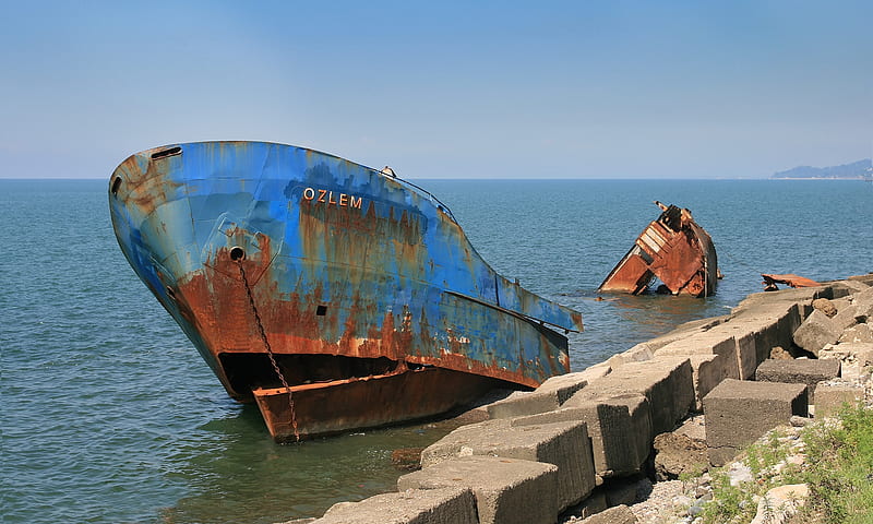 Ship Wreck, wreck, water, boat, marine, ship, ocean, HD wallpaper