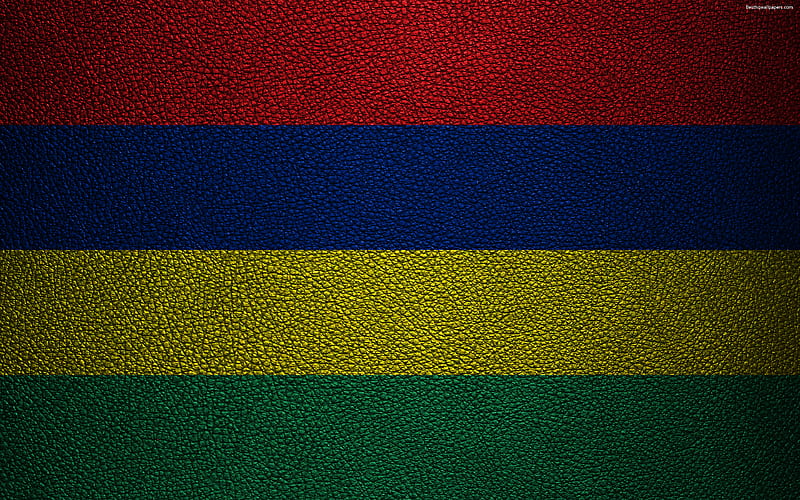 Flag of Mauritius leather texture, Africa, flags of African countries, Mauritius, HD wallpaper