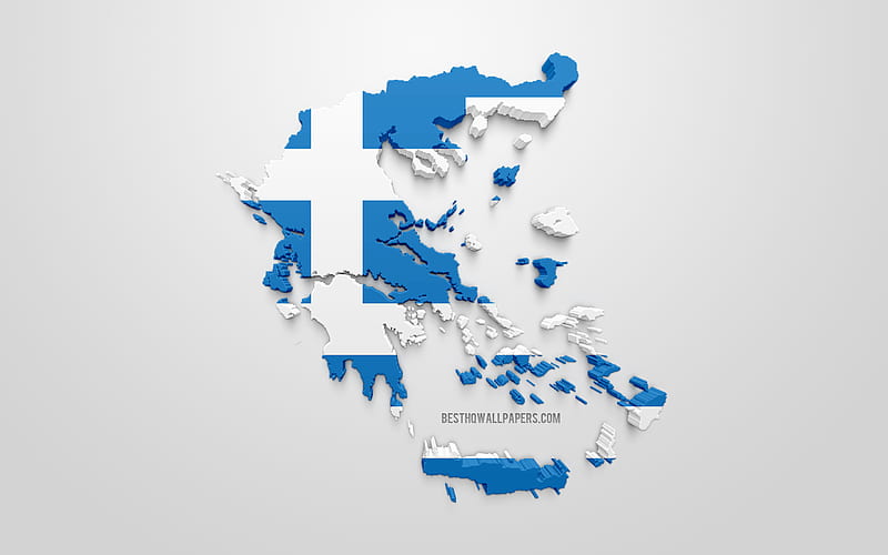 3d flag of Greece, silhouette map of Greece, 3d art, Greece flag, Europe, Greece, geography, Greece 3d silhouette, HD wallpaper
