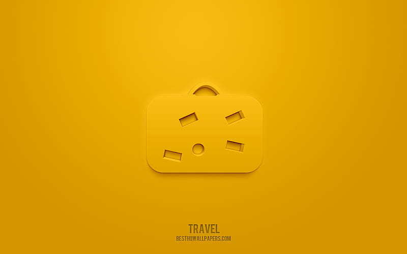 Suitcase 3d icon, yellow background, 3d symbols, Suitcase, Travel icons, 3d icons, Suitcase sign, Travel 3d icons, HD wallpaper