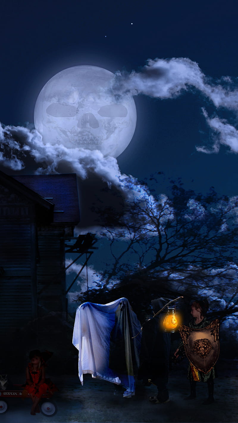 halloween, dark, ghost, helloween, moon, night, HD phone wallpaper