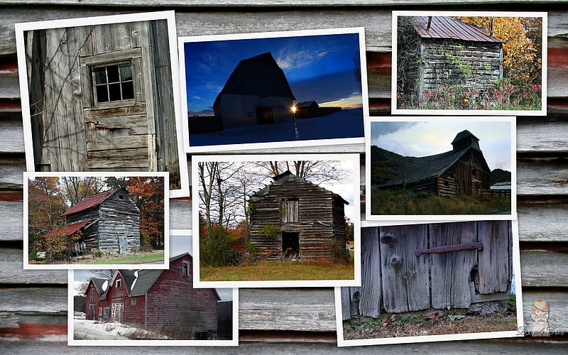 Autumn Barns Collage, rural, fall, , autumn, collage, country, farm, barns, wood, HD wallpaper