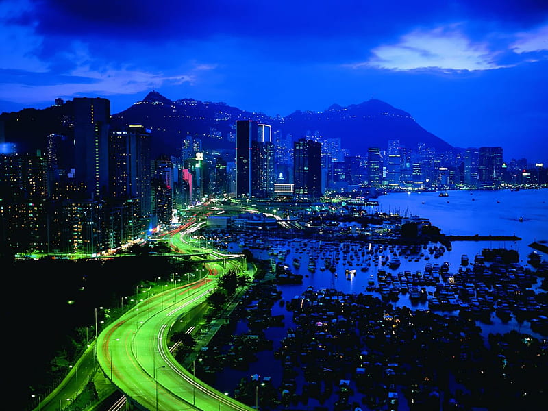 Hong Kong, big cities, rush, china, views, places, night, HD wallpaper