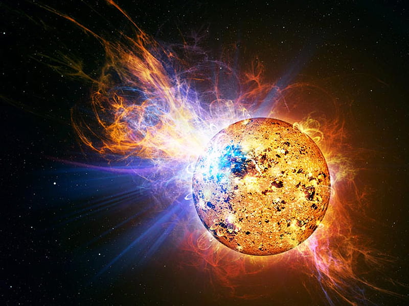 Monster flare, planet, space, collision, flare, star, HD wallpaper