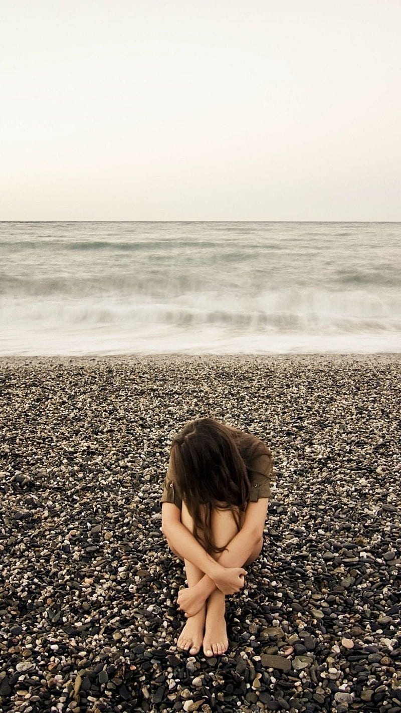 Sadness, sad, alone, girl, depression, beach, sea, HD phone wallpaper |  Peakpx
