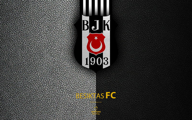 Besiktas FC Turkish football club, leather texture, emblem, Besiktas logo, Super Lig, Istanbul, Turkey, football, Turkish Football Championship, HD wallpaper
