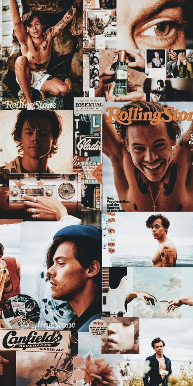 Harry Styles, aesthetic, collage, eyes, hoots, rolling stone, theme, HD phone wallpaper