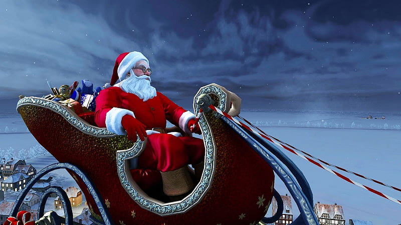 Santa Claus On Sled In Starry Sky Background Santa Claus, HD wallpaper