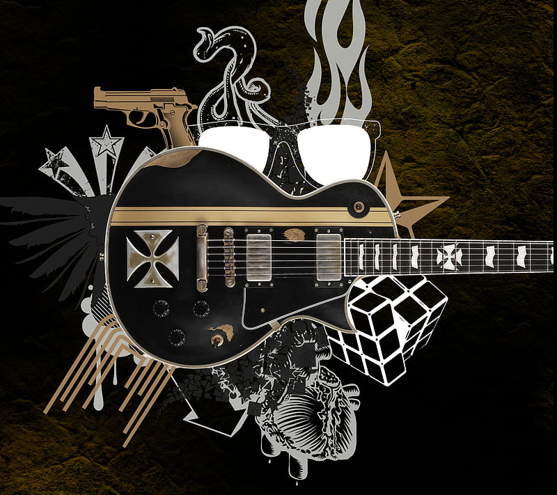 Black Guitar, blues, gibson, instrument, les, music, paul, rock, HD wallpaper