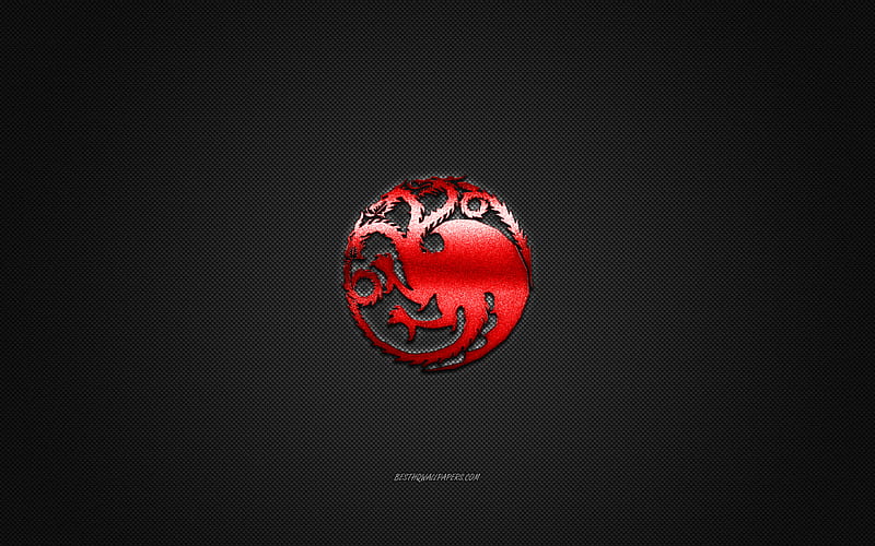 House Targaryen, Game Of Thrones, gray carbon background, House Targaryen logo, carbon fiber texture, House Targaryen emblem, House Targaryen metal sign, HD wallpaper