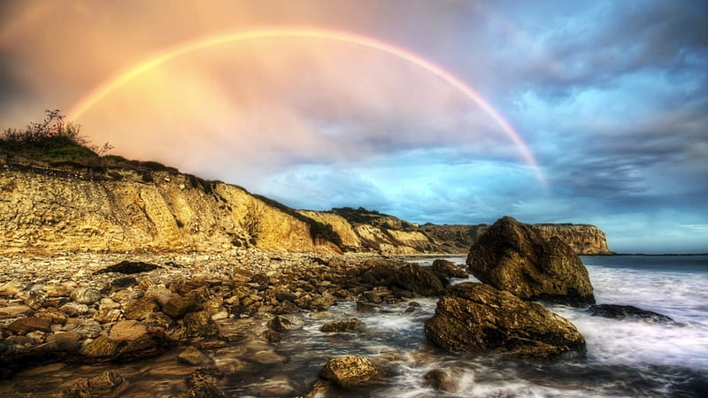 Rainbow Shores, oceans, rainbows, nature, sky, coast, HD wallpaper | Peakpx