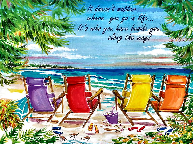Front Row Seats, art, shore, words, bonito, illustration, artwork, beach, sand, painting, wide screen, scenery, HD wallpaper