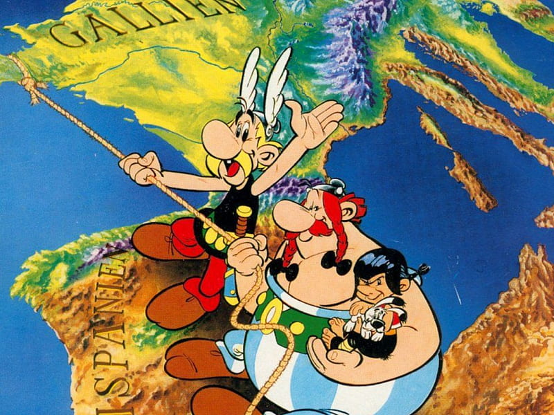 Asterix en Hispanie, cartoons, albert uderzo, obelix, comics, asterix and obelix, spain, gaule, idefix, colored, rene goscinny, family of asterix, cartoon, bd, adventures, comic, cool, france, dogmatix, asterix, HD wallpaper