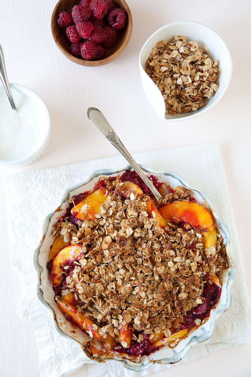 granola, peach, breakfast, bowl, HD phone wallpaper