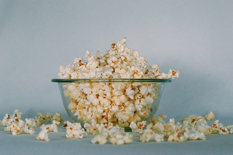 popcorns on clear glass bowl, HD wallpaper