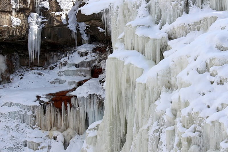 Frigid Frozen Falls, Waterfalls, Snow, Frozen, Ice, Nature, Winter, HD wallpaper
