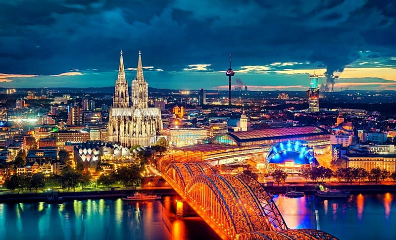 Germany,Cologne,Cathedral, Germany, Night, Cologne, Cathedral, HD wallpaper