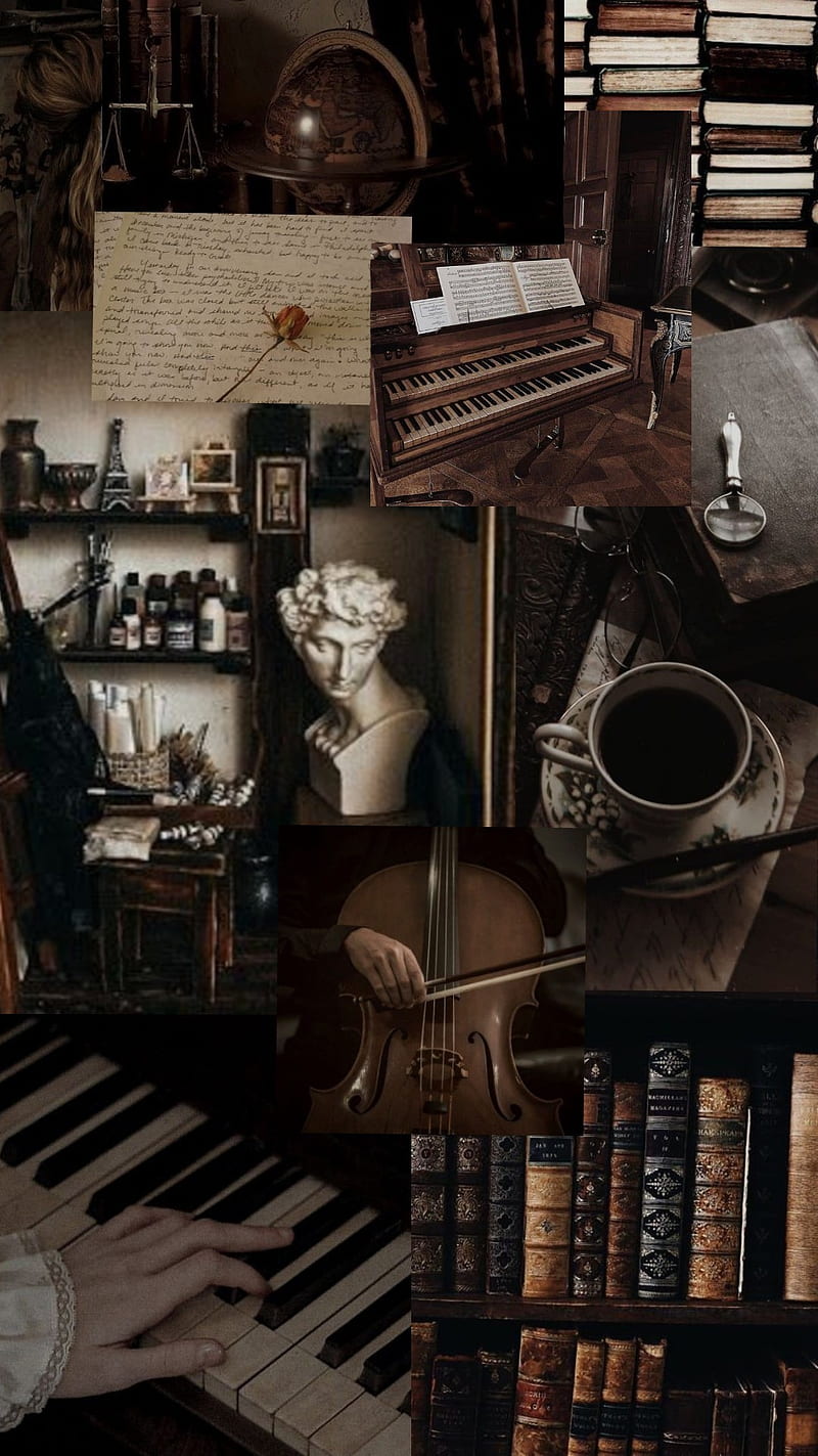 Dark academia, Piano, Art, Books, Coffee, HD phone wallpaper
