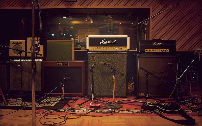 Studio Without A Band, instruments, practice space, amps, music, HD wallpaper