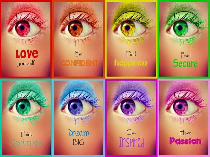 Positive thinking, colors, inspiration, eyes, HD wallpaper