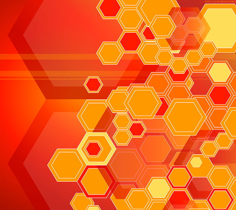 Hexagons, abstract, background, orange, red, yellow, HD wallpaper