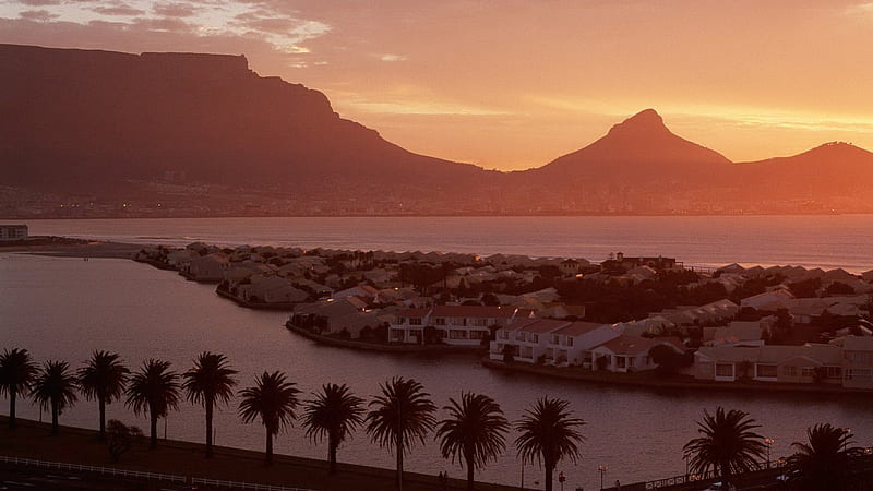table top mountain over cape town so. africa, mountain, sunset, city, bay, HD wallpaper