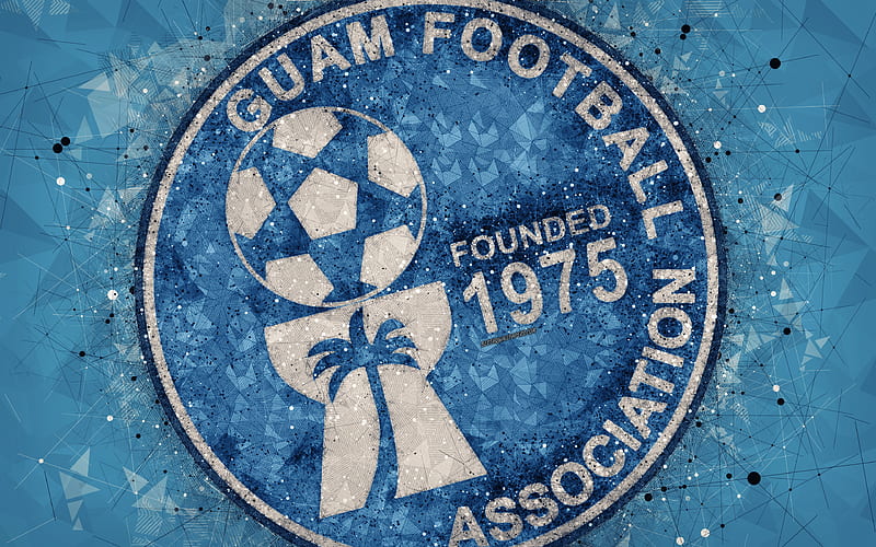 Guam national football team geometric art, logo, blue abstract background, Asian Football Confederation, Asia, emblem, Guam, football, AFC, grunge style, creative art, HD wallpaper